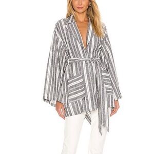 Ashley Stewart Linen Kimono Striped Shacket